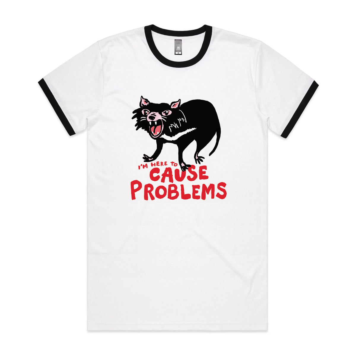 Black/White Ringer unisex t-shirt with Cause Problems graphic by Lonely Kids Club