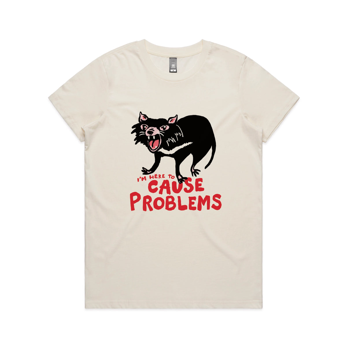 Ecru fitted womens t-shirt with Cause Problems graphic by Lonely Kids Club