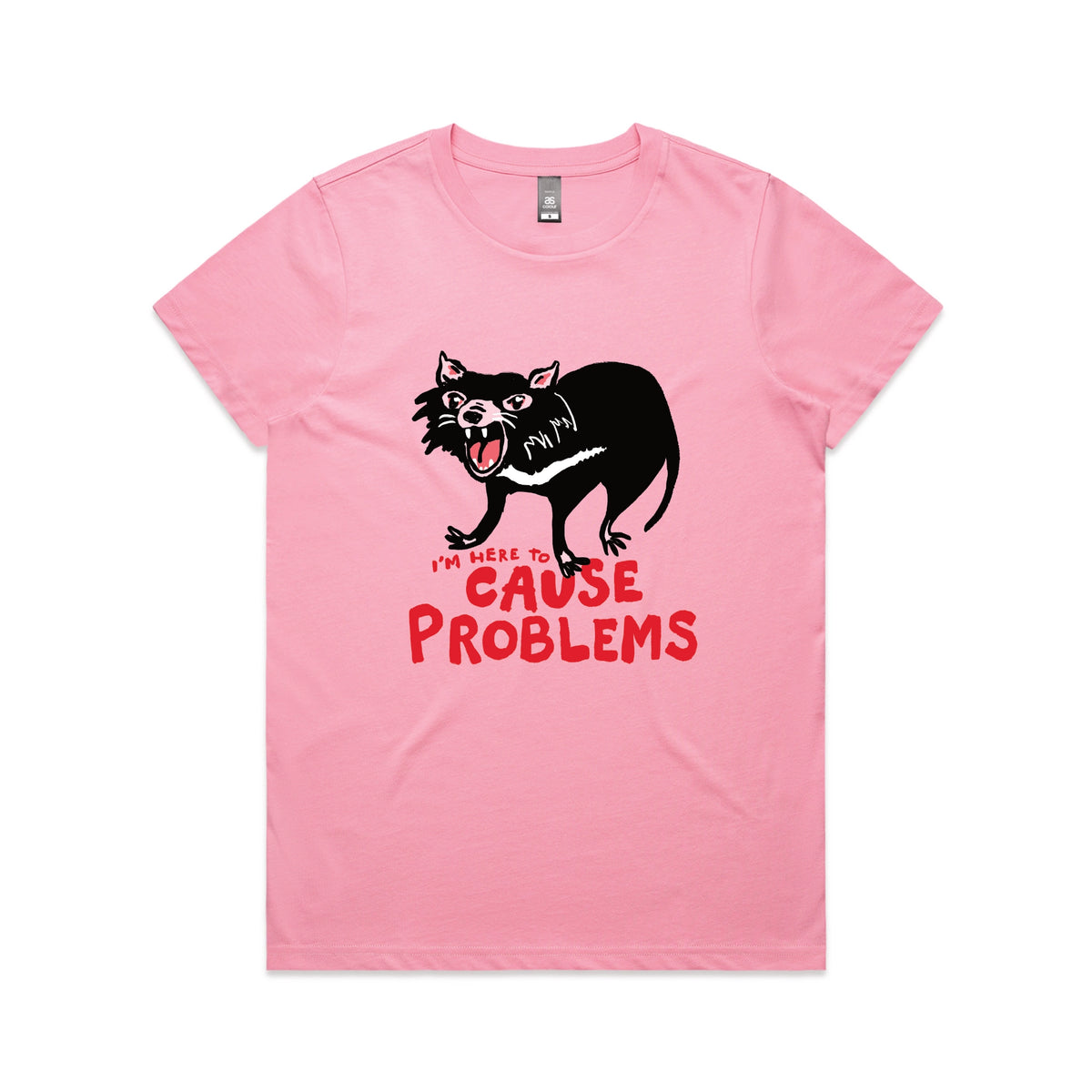 Bubblegum fitted womens t-shirt with Cause Problems graphic by Lonely Kids Club