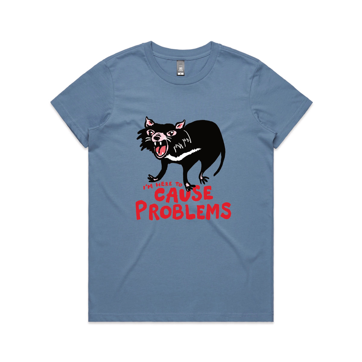 Carolina Blue fitted womens t-shirt with Cause Problems graphic by Lonely Kids Club