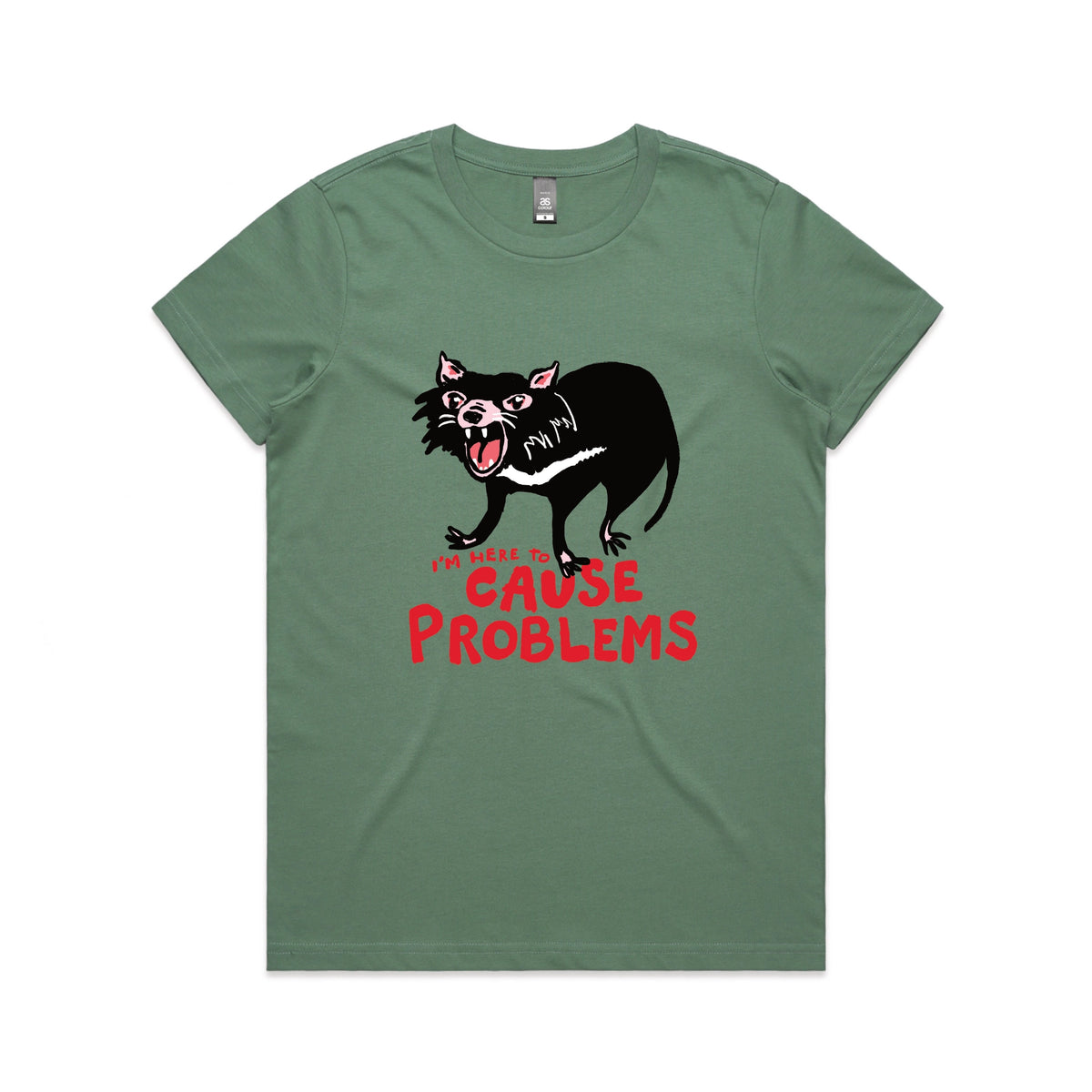 Sage fitted womens t-shirt with Cause Problems graphic by Lonely Kids Club
