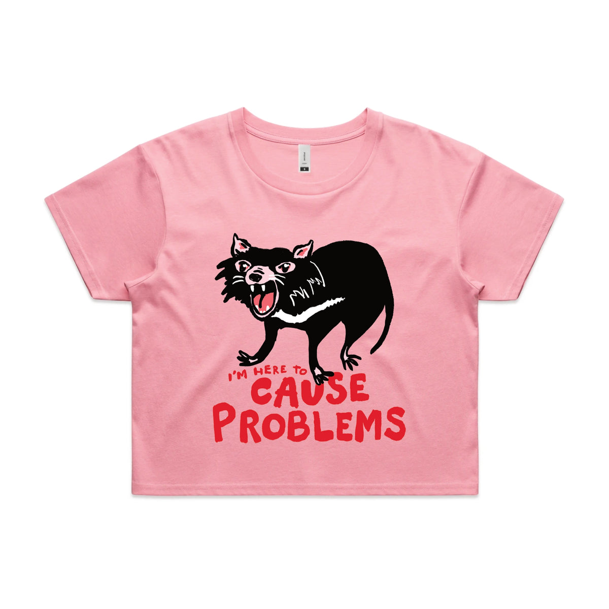 Bubblegum crop top with Cause Problems graphic by Lonely Kids Club
