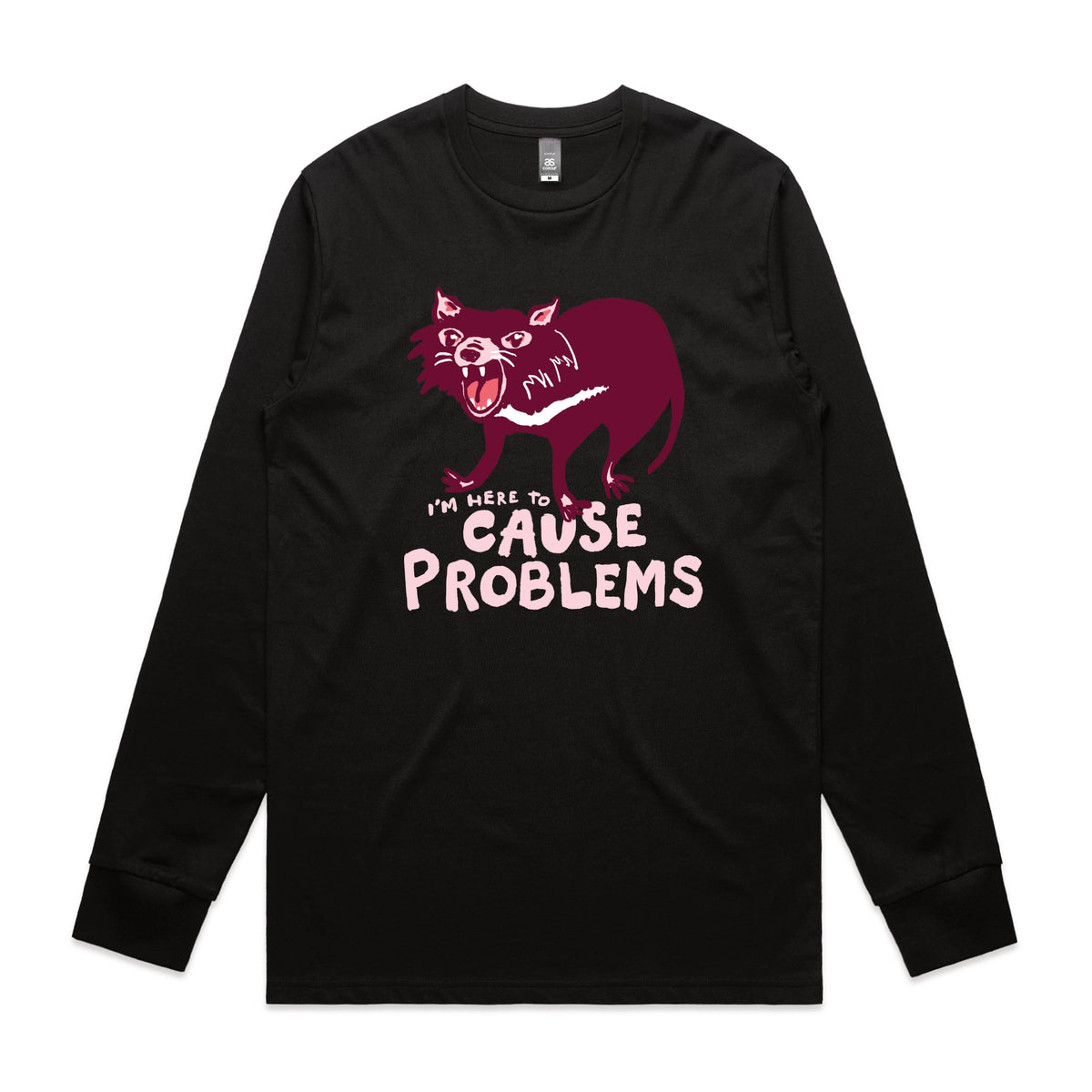 Black long sleeve t-shirt with Cause Problems graphic by Lonely Kids Club