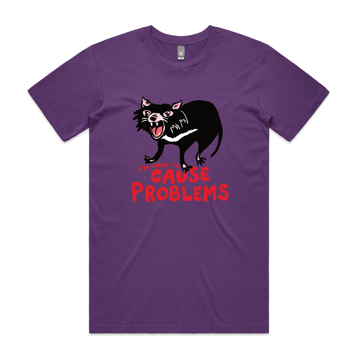 Purple unisex t-shirt with Cause Problems graphic by Lonely Kids Club