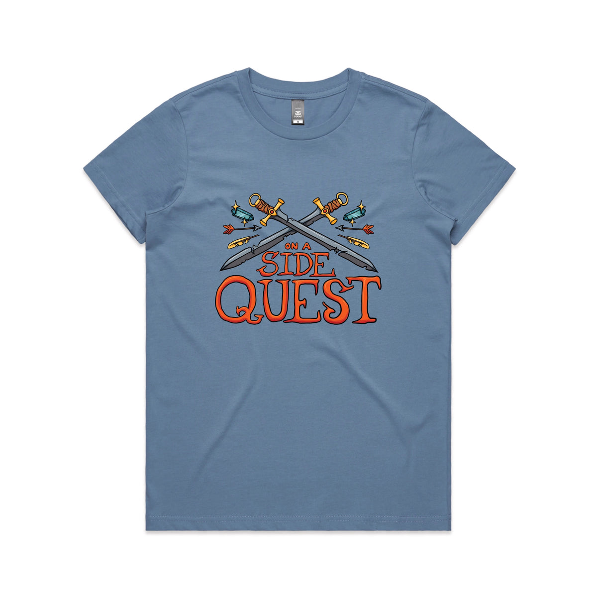 Carolina Blue fitted womens t-shirt with Side Quest graphic by Lonely Kids Club