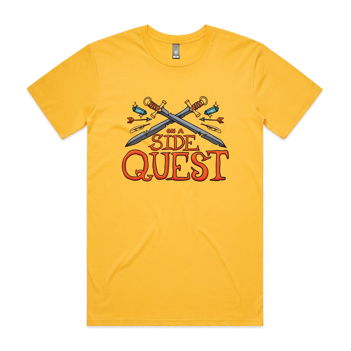 Yellow unisex t-shirt with Side Quest graphic by Lonely Kids Club