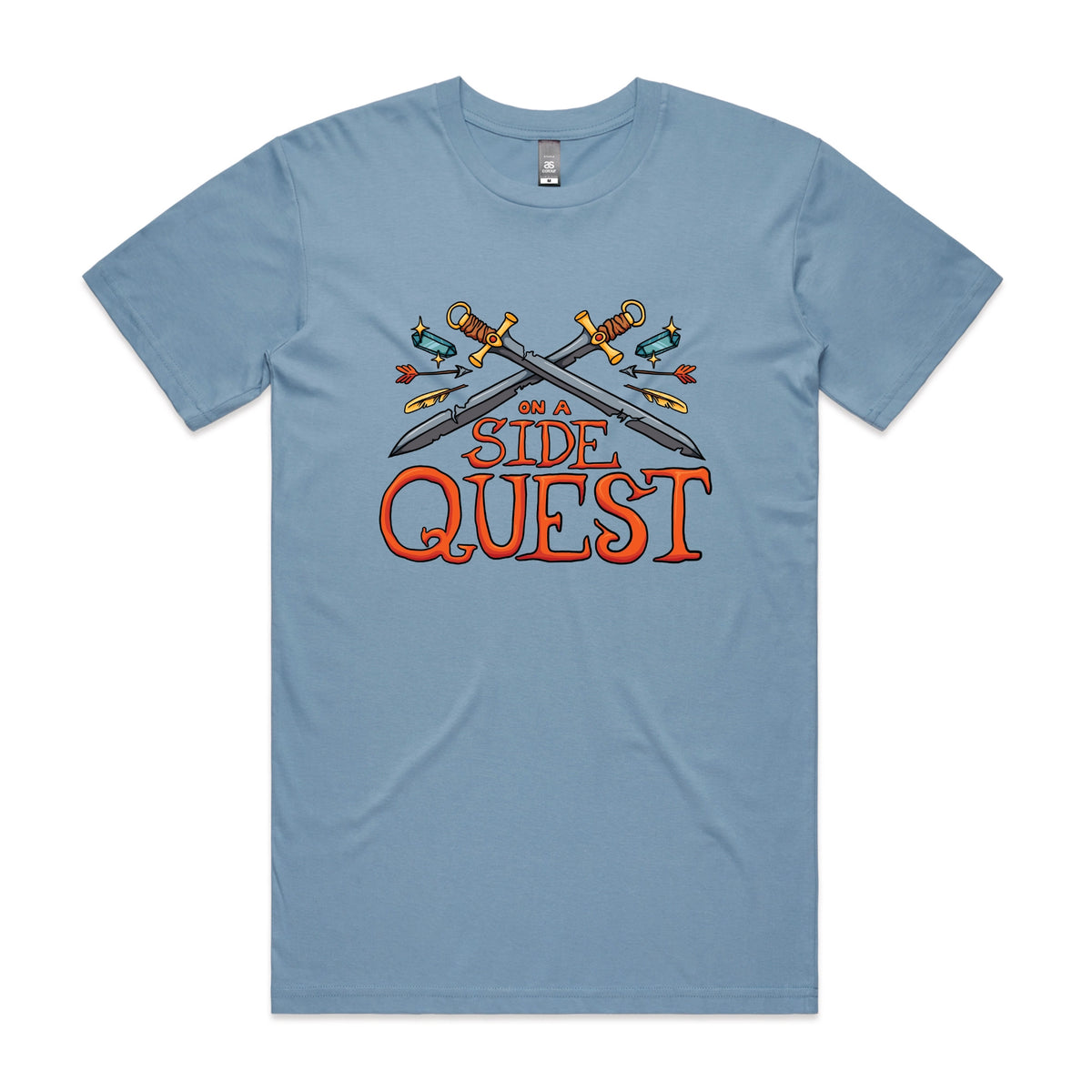 Carolina Blue unisex t-shirt with Side Quest graphic by Lonely Kids Club