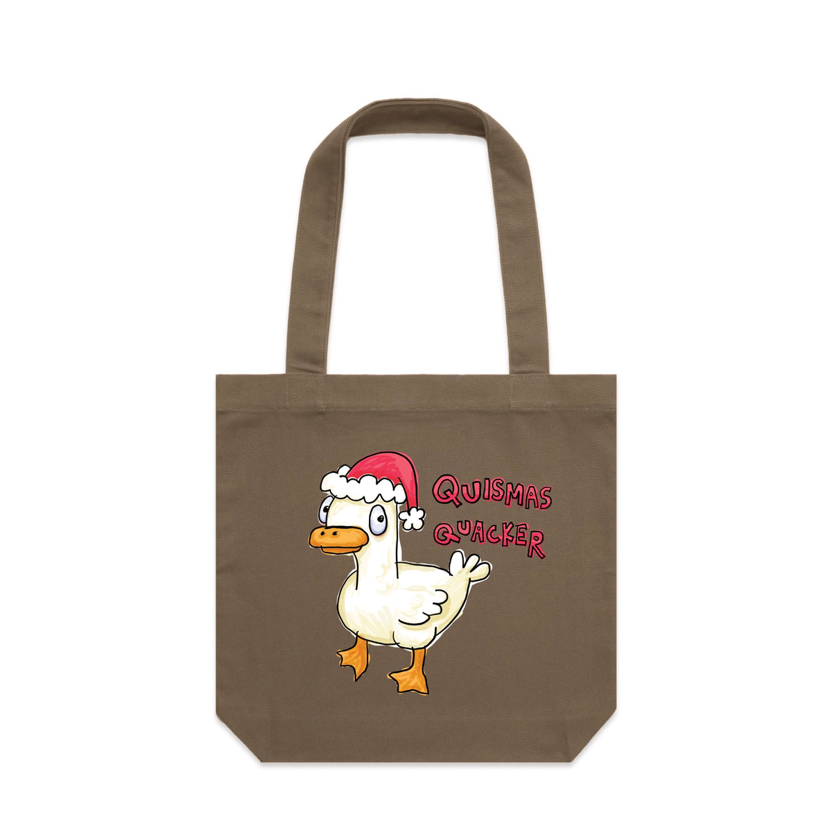 Walnut carrie tote with Quismas Quacker Tote graphic by Lonely Kids Club