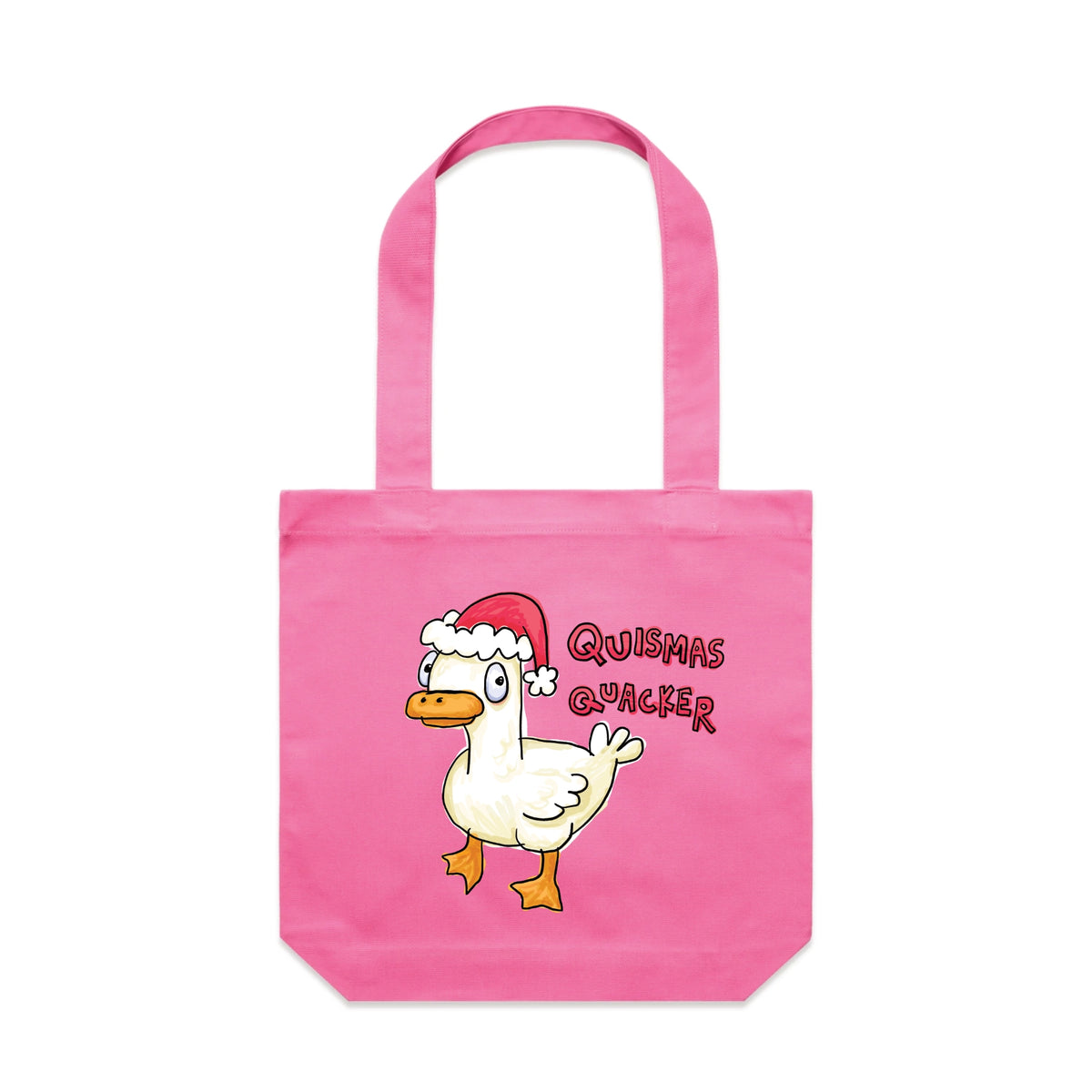 Bubblegum carrie tote with Quismas Quacker Tote graphic by Lonely Kids Club