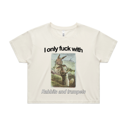 Rabbits and Trumpets Tee by Lonely Kids Club. All clothing from our T-shirts to our shorts and hoodies are ethically made, and printed packed and shipped from Sydney.