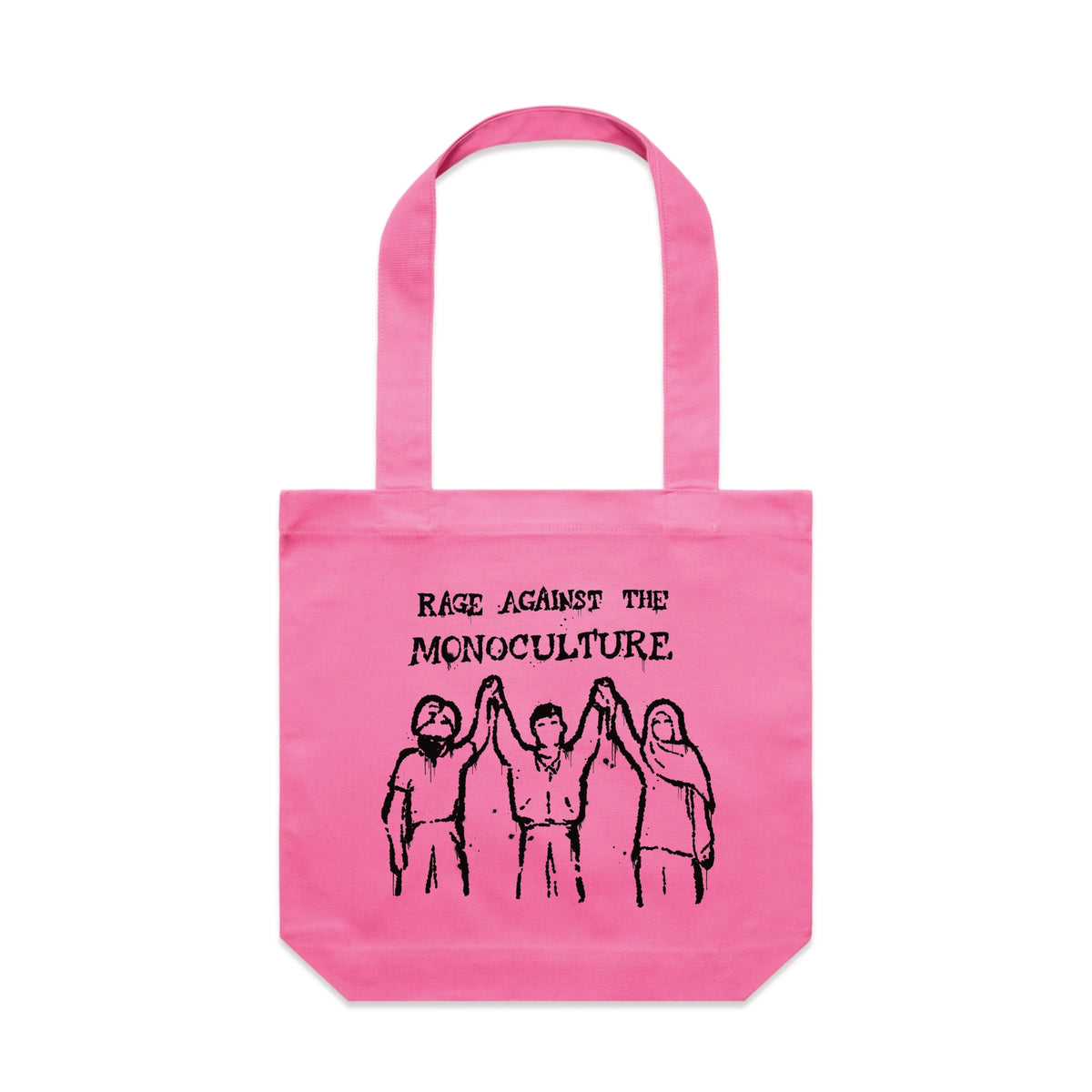 Bubblegum carrie tote with Rage Against The Monoculture Tote graphic by Lonely Kids Club
