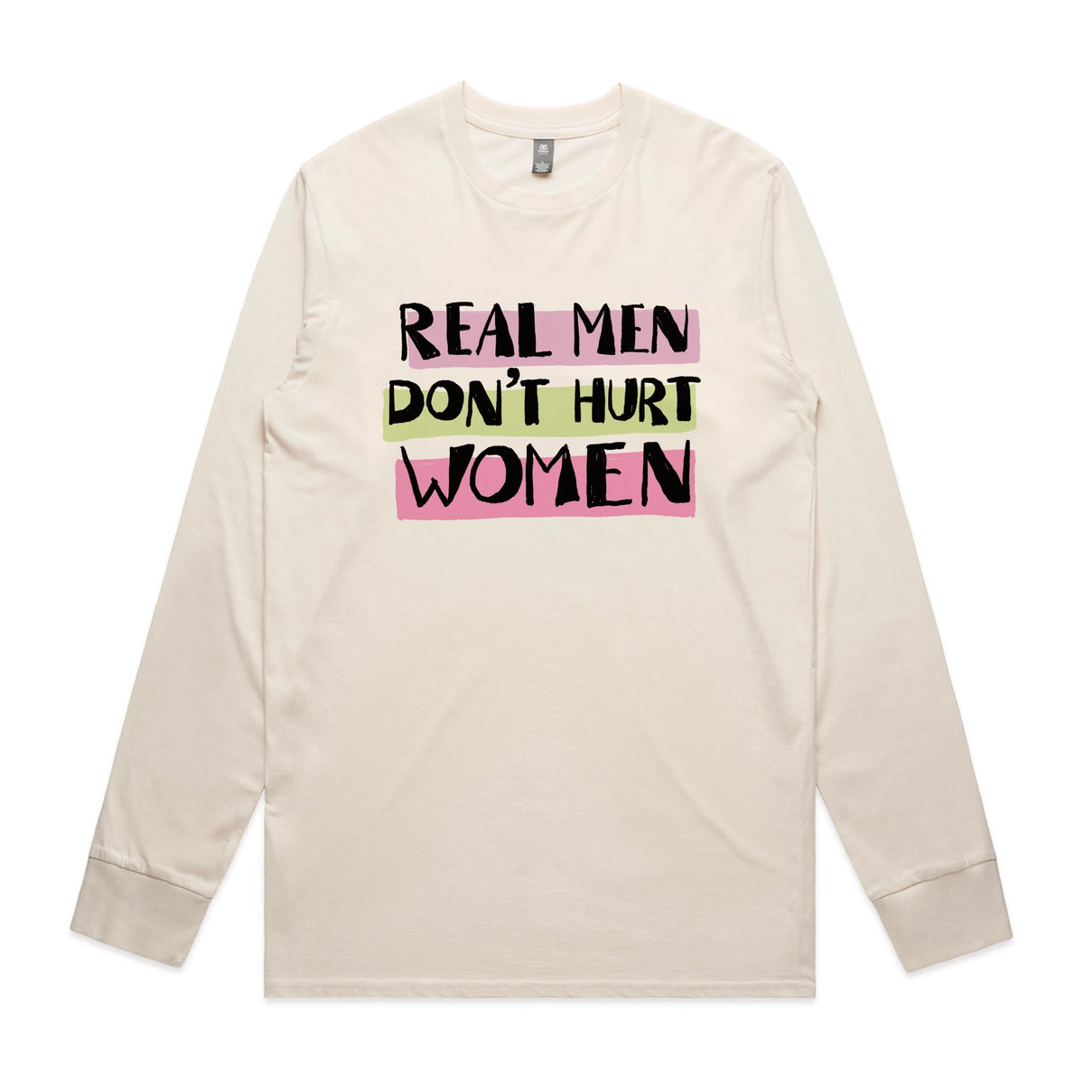 Ecru long sleeve t-shirt with Real Men graphic by Lonely Kids Club