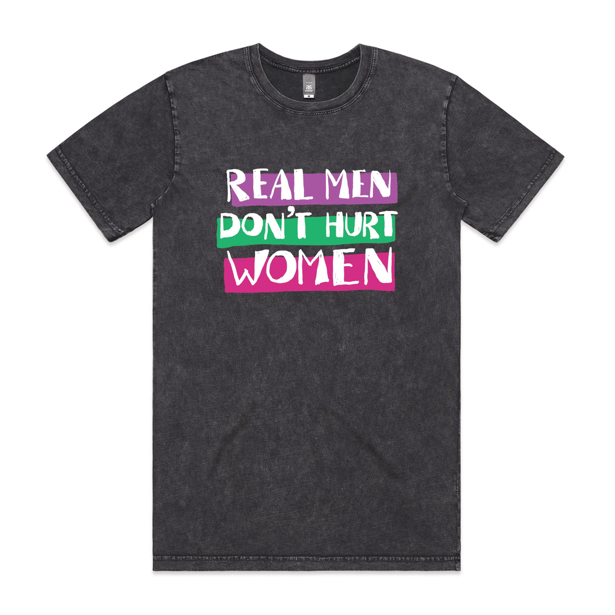 Acid Wash unisex t-shirt with Real Men graphic by Lonely Kids Club