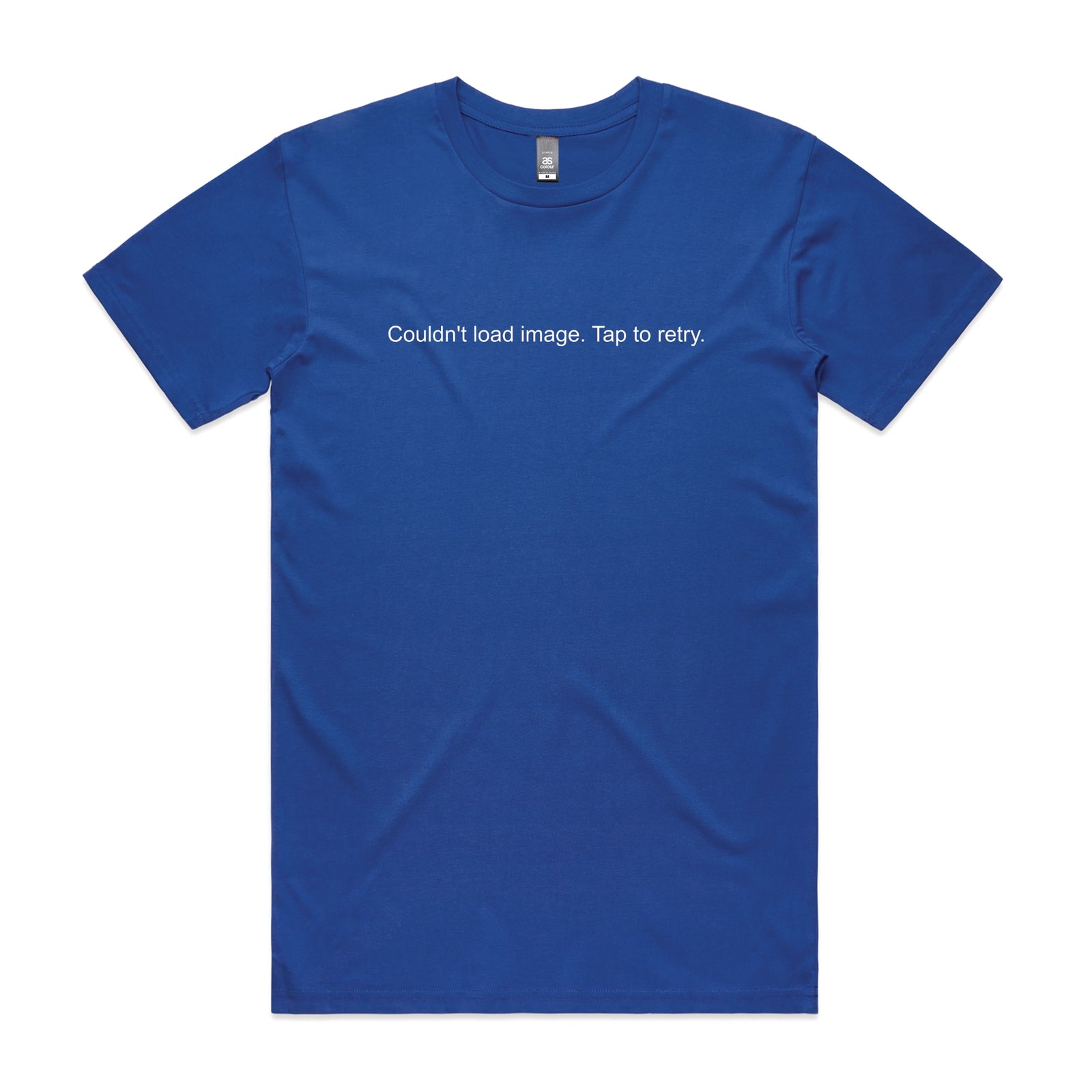 Royal Blue unisex t-shirt with Tap To Retry graphic by Lonely Kids Club