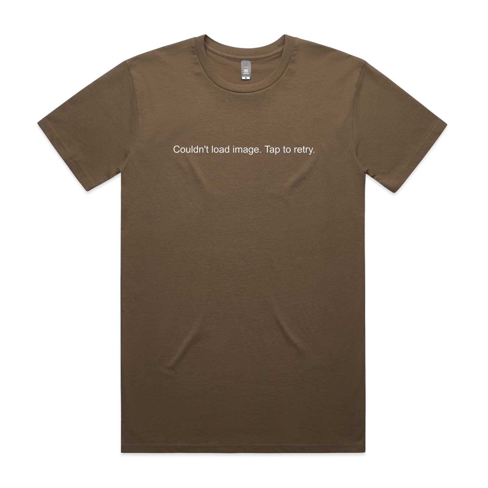 Walnut unisex t-shirt with Tap To Retry graphic by Lonely Kids Club
