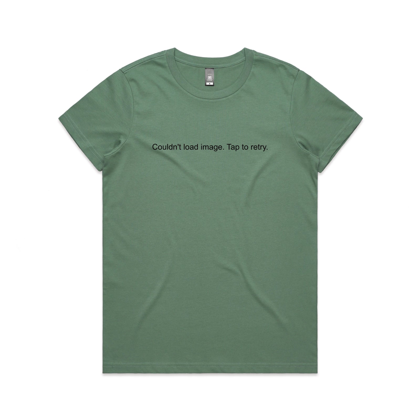 Sage fitted womens t-shirt with Tap To Retry graphic by Lonely Kids Club