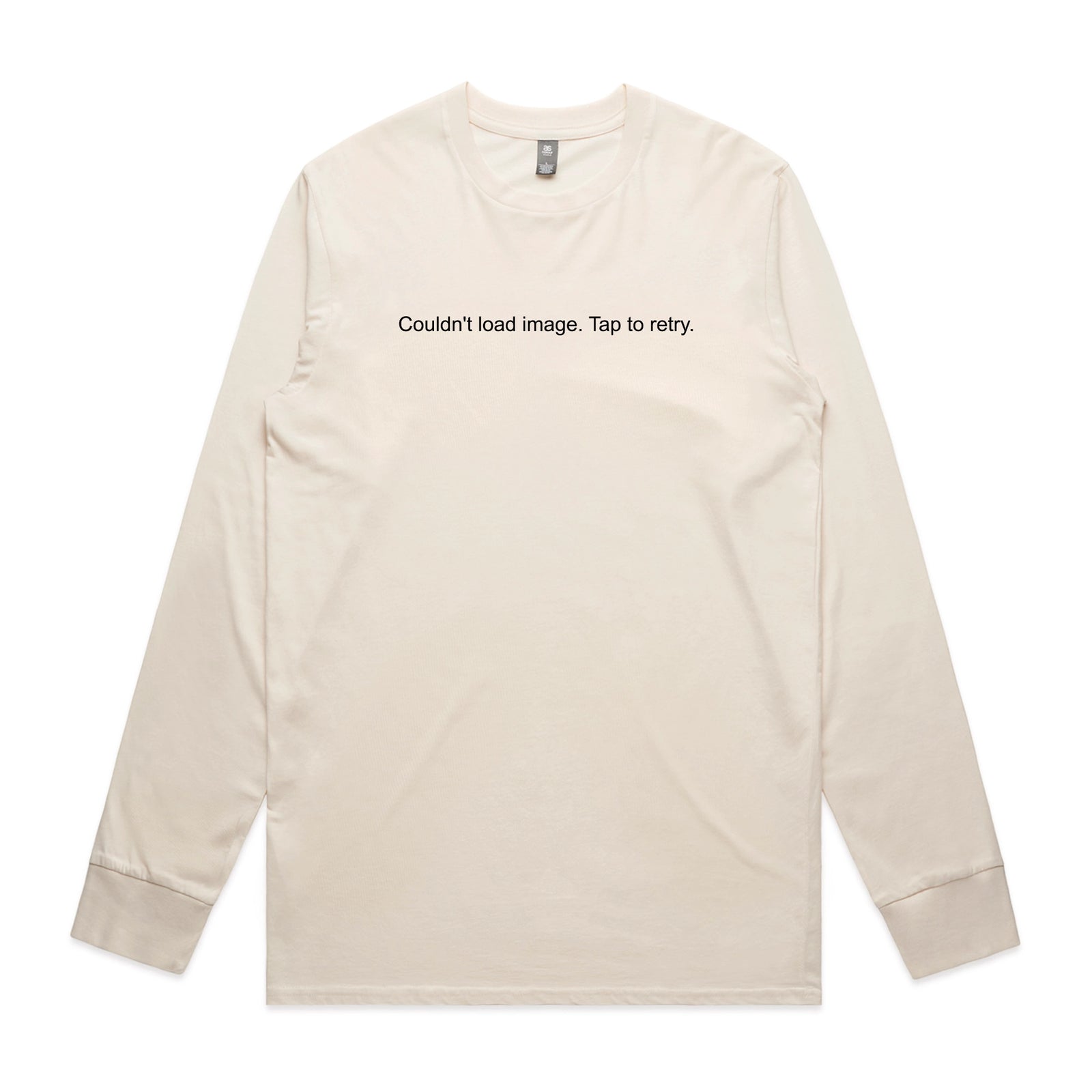 Ecru long sleeve t-shirt with Tap To Retry graphic by Lonely Kids Club