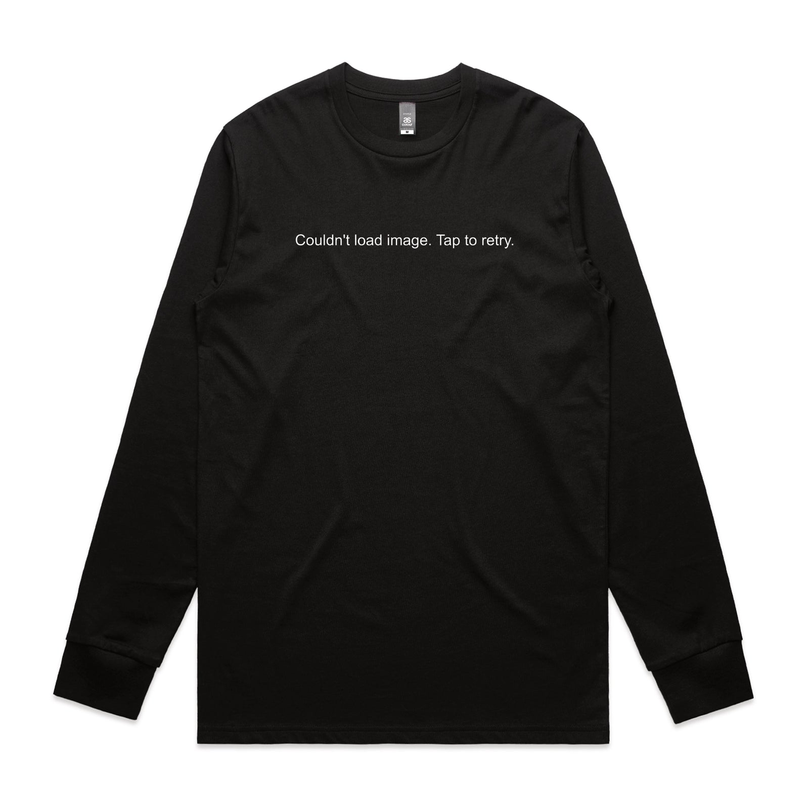 Black long sleeve t-shirt with Tap To Retry graphic by Lonely Kids Club