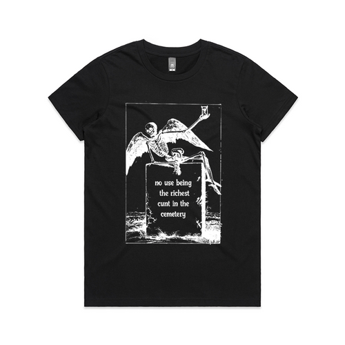 Richest In The Cemetery Tee by Lonely Kids Club. All clothing from our T-shirts to our shorts and hoodies are ethically made, and printed packed and shipped from Sydney.