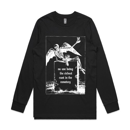 Richest In The Cemetery Tee by Lonely Kids Club. All clothing from our T-shirts to our shorts and hoodies are ethically made, and printed packed and shipped from Sydney.