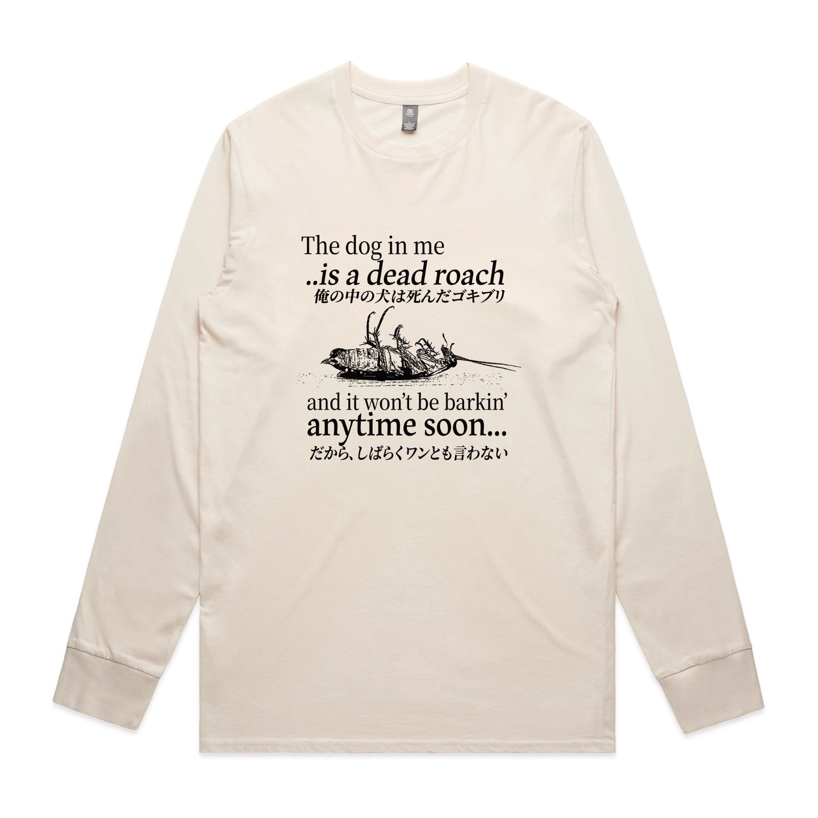 Ecru long sleeve t-shirt with Dead Roach graphic by Lonely Kids Club