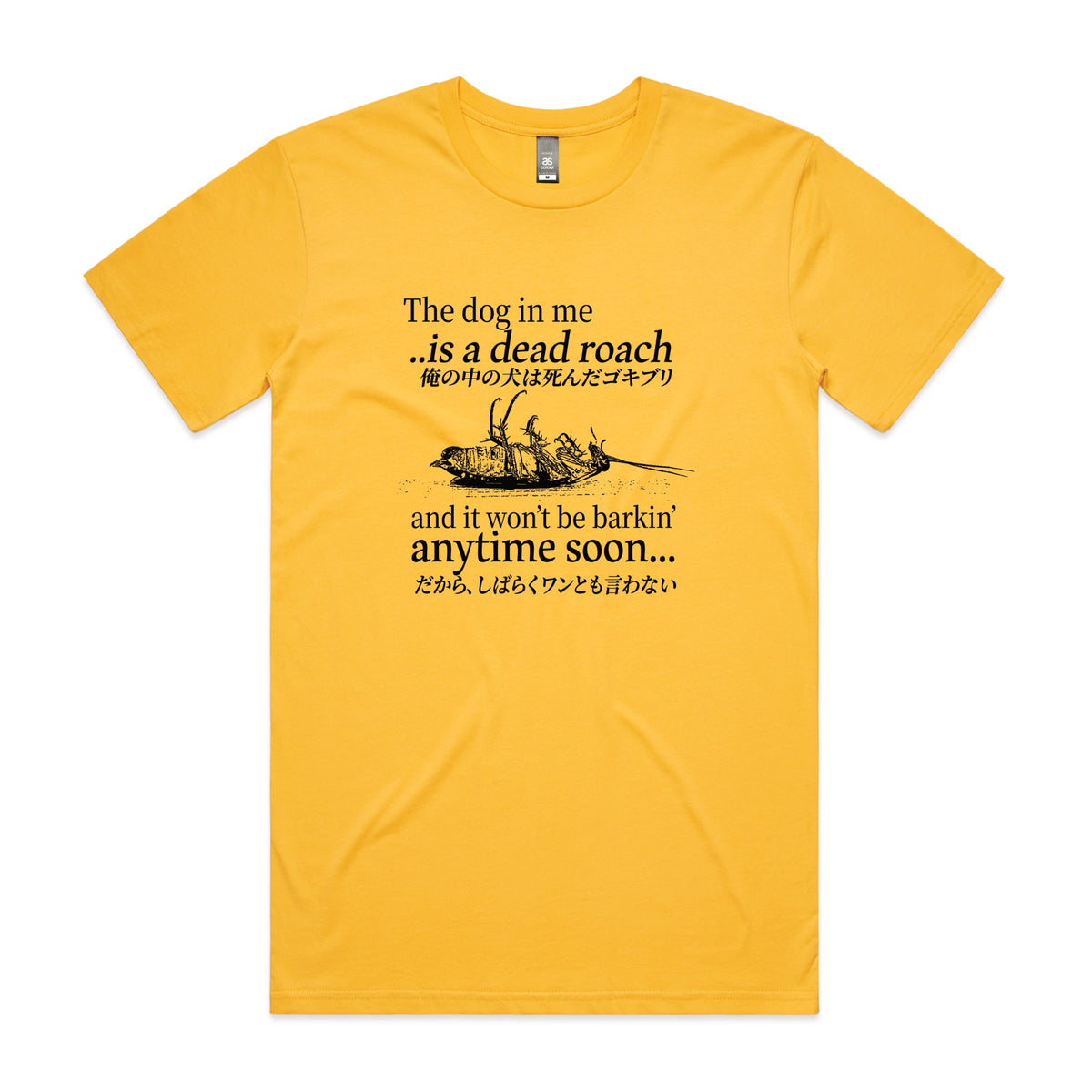 Yellow unisex t-shirt with Dead Roach graphic by Lonely Kids Club