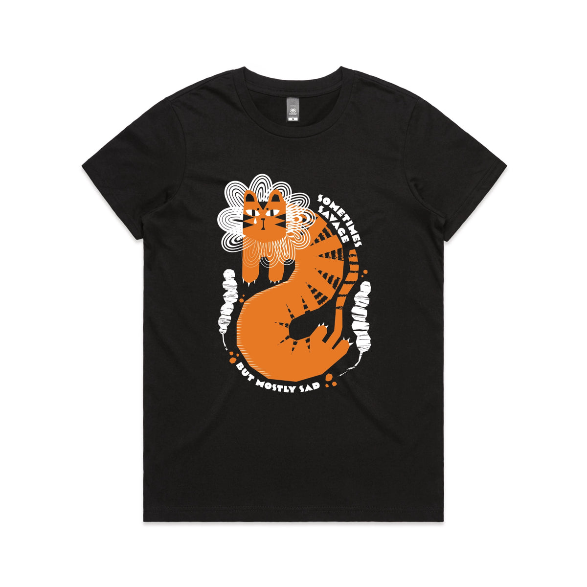 Black fitted womens t-shirt with Sometimes Savage graphic by Lonely Kids Club