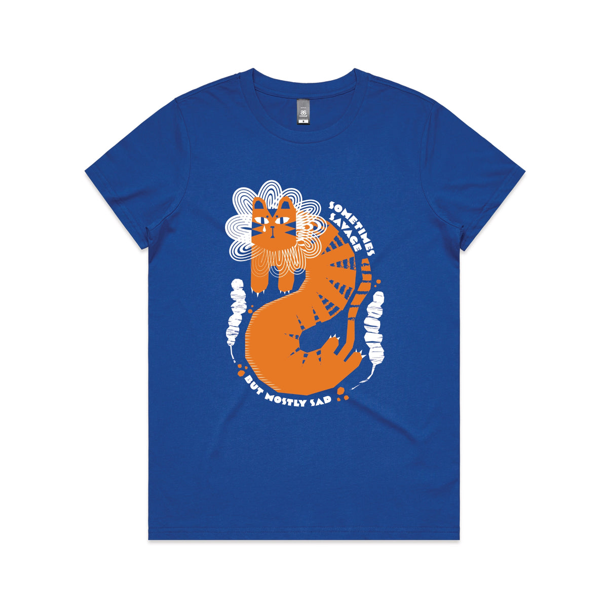 Royal Blue fitted womens t-shirt with Sometimes Savage graphic by Lonely Kids Club