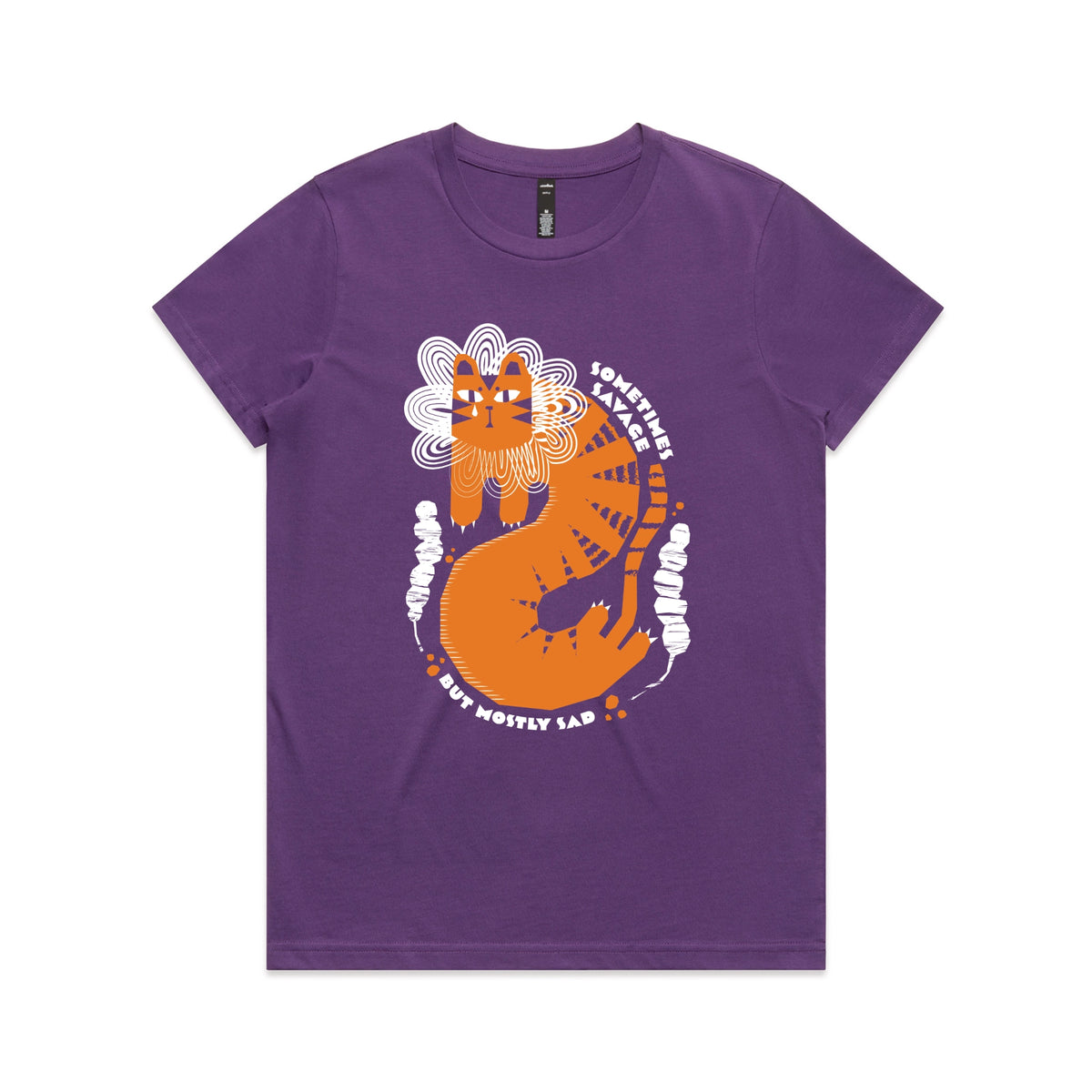 Purple fitted womens t-shirt with Sometimes Savage graphic by Lonely Kids Club