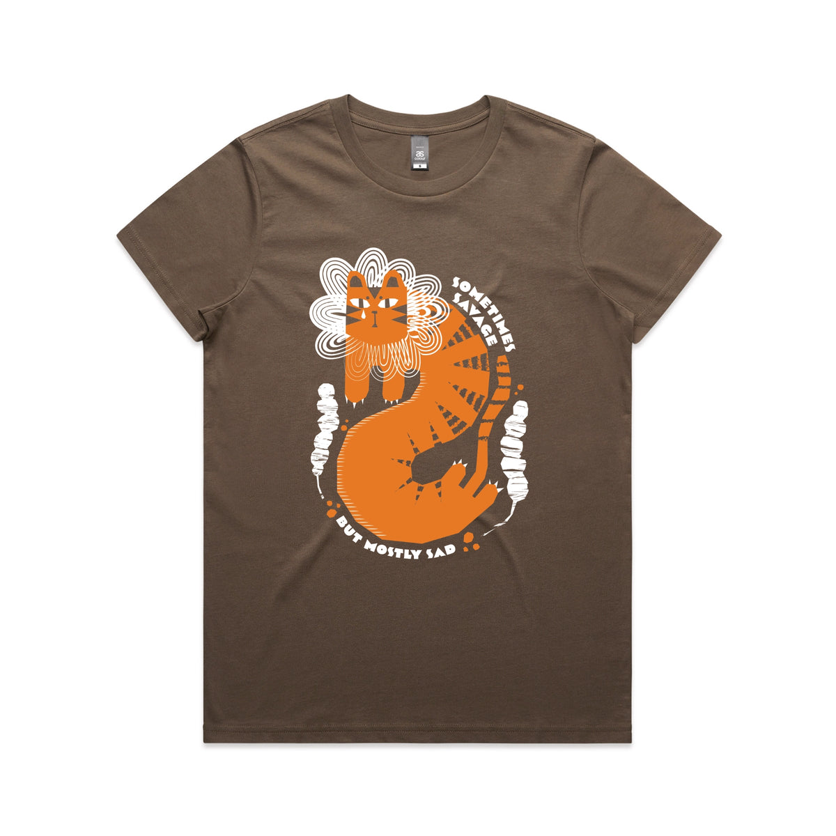 Walnut fitted womens t-shirt with Sometimes Savage graphic by Lonely Kids Club