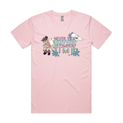 Shitting On Company Time Tee by Lonely Kids Club. All clothing from our T-shirts to our shorts and hoodies are ethically made, and printed packed and shipped from Sydney.