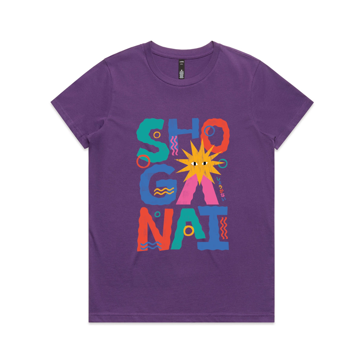 Purple fitted womens t-shirt with Shoganai graphic by Lonely Kids Club