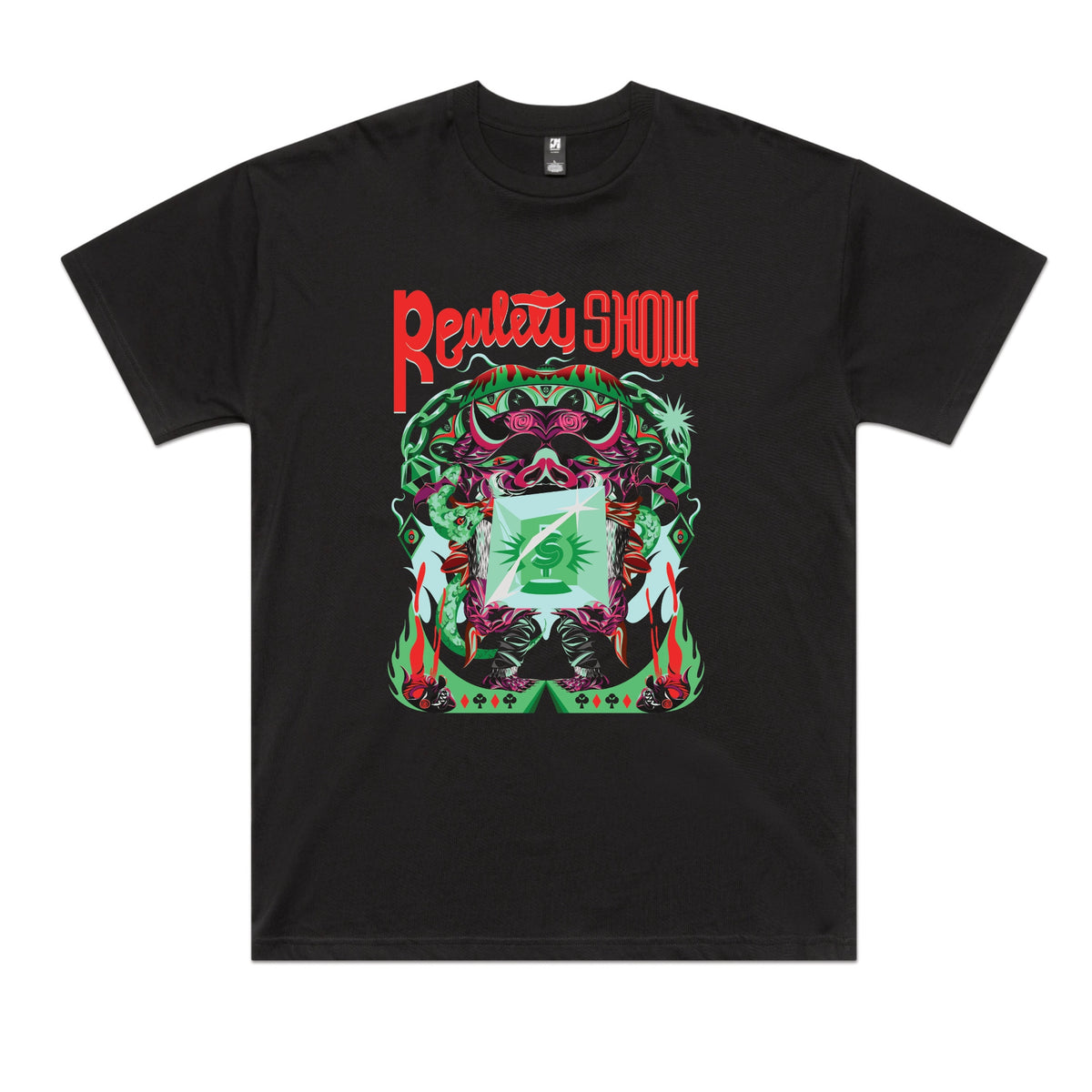 Black oversized t-shirt with Reality Show graphic by Lonely Kids Club