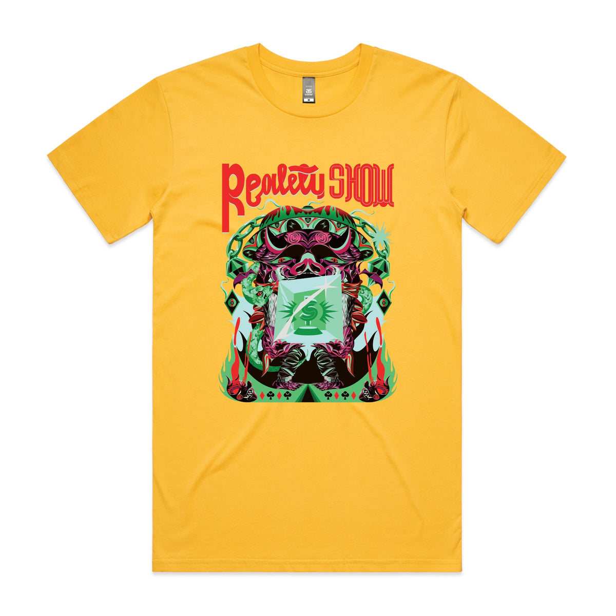 Yellow unisex t-shirt with Reality Show graphic by Lonely Kids Club