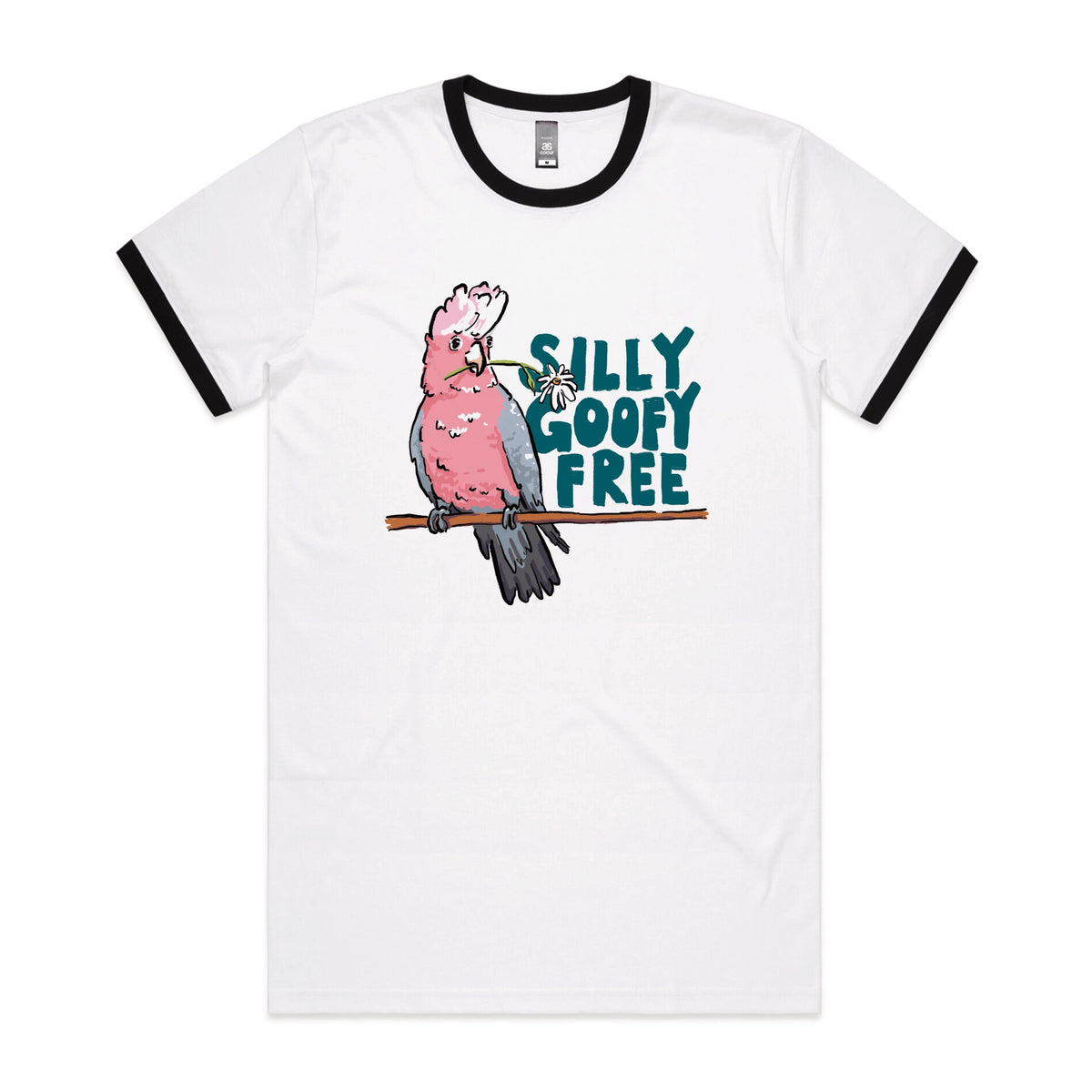 Black/White Ringer unisex t-shirt with Silly Goofy Free graphic by Lonely Kids Club