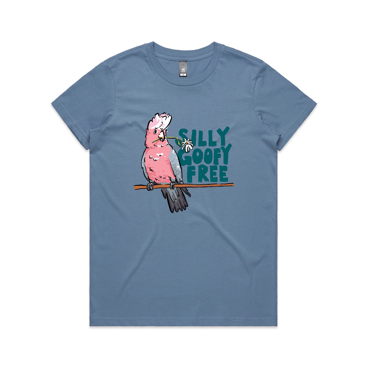 Carolina Blue fitted womens t-shirt with Silly Goofy Free graphic by Lonely Kids Club