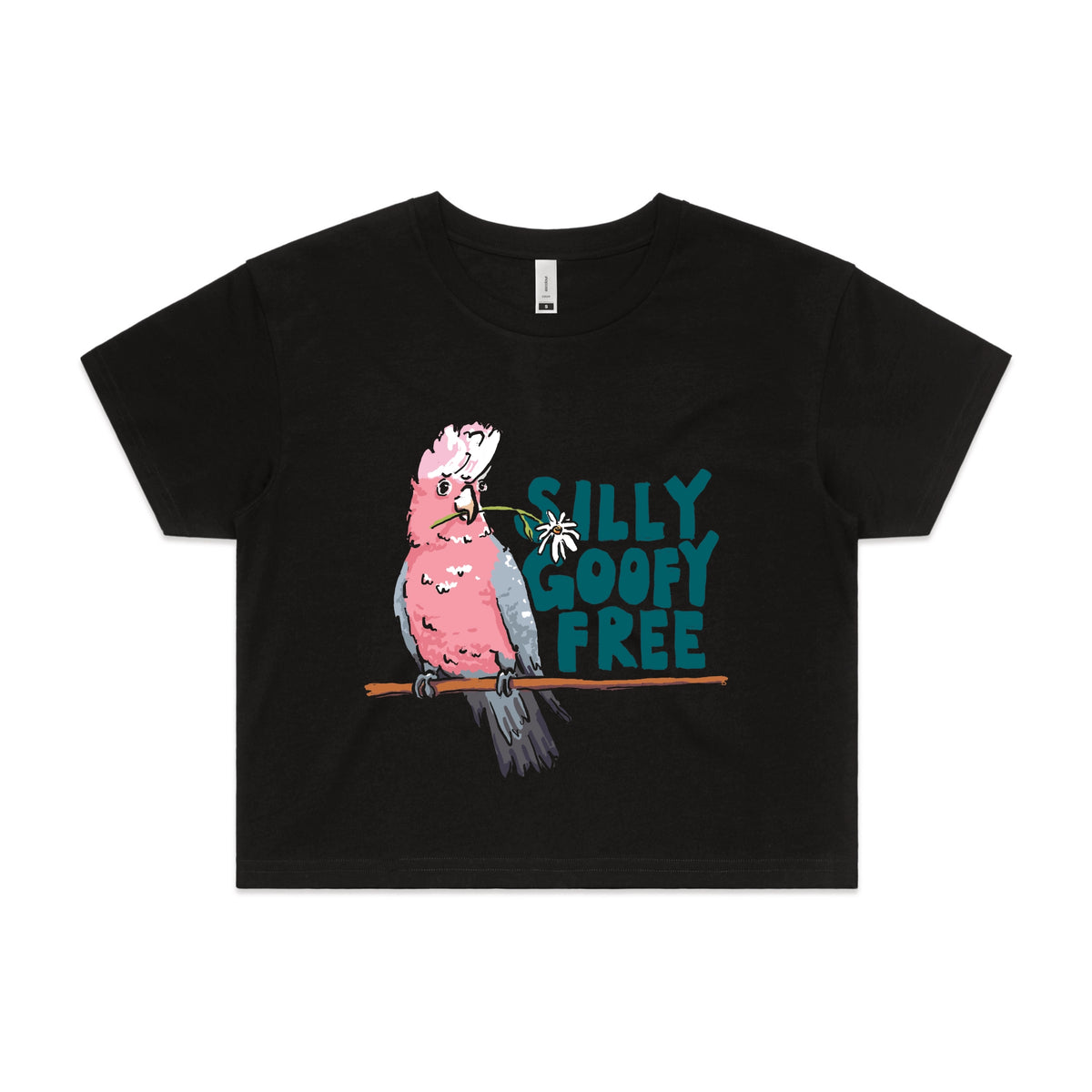 Black crop top with Silly Goofy Free graphic by Lonely Kids Club