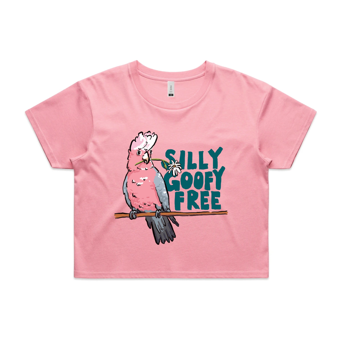 Bubblegum crop top with Silly Goofy Free graphic by Lonely Kids Club
