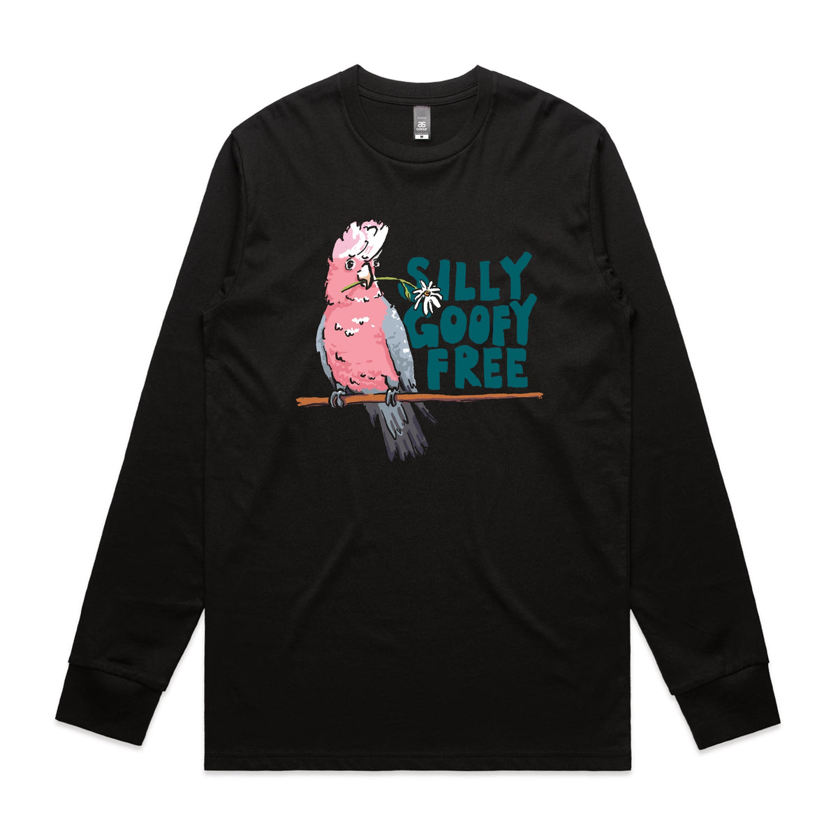 Black long sleeve t-shirt with Silly Goofy Free graphic by Lonely Kids Club