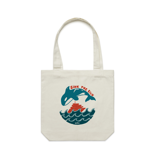 Sink The Rich Tote by Lonely Kids Club. All clothing from our T-shirts to our shorts and hoodies are ethically made, and printed packed and shipped from Sydney.