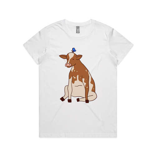 Sitting Cow Tee by Lonely Kids Club. All clothing from our T-shirts to our shorts and hoodies are ethically made, and printed packed and shipped from Sydney.