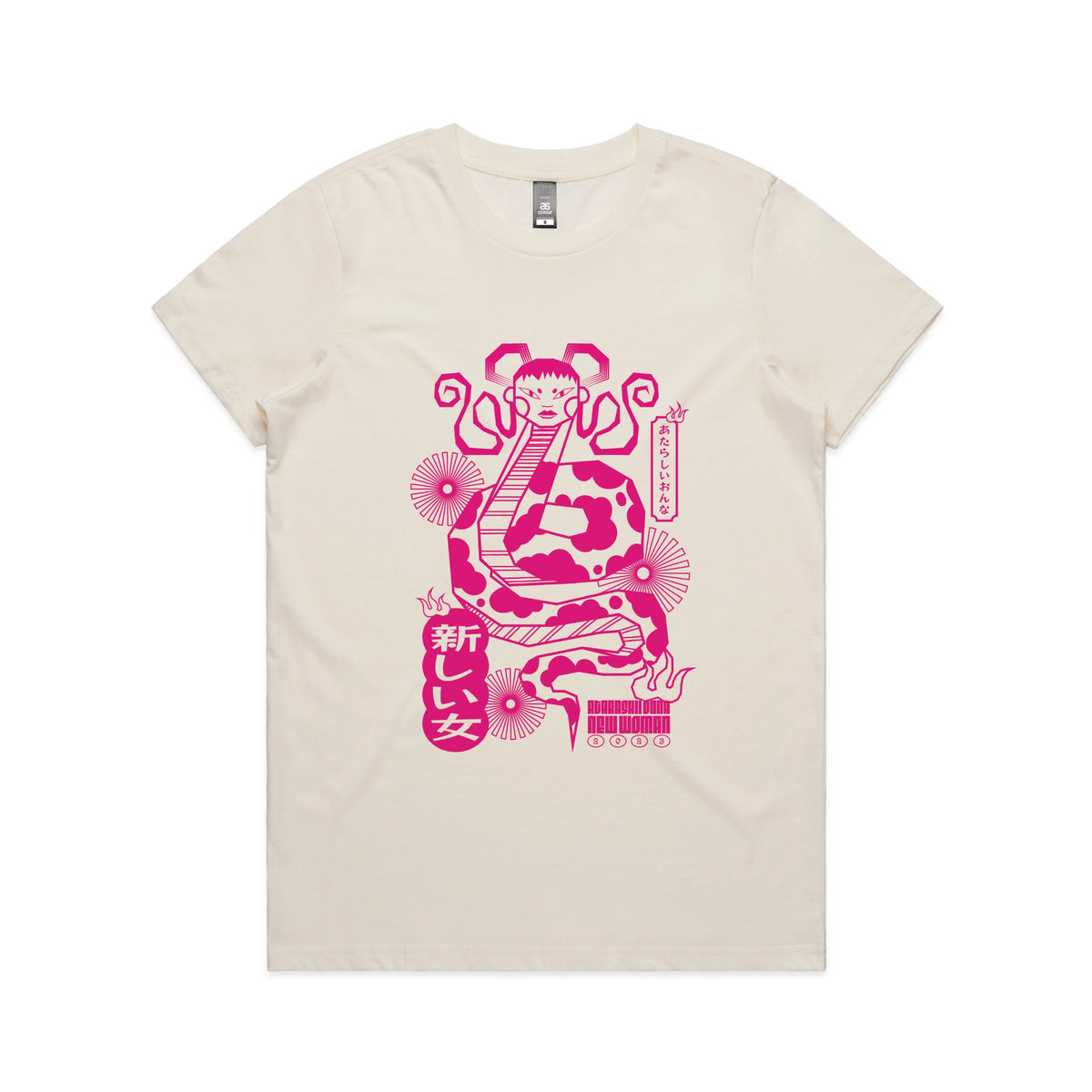 Ecru fitted womens t-shirt with Lady Snake graphic by Lonely Kids Club