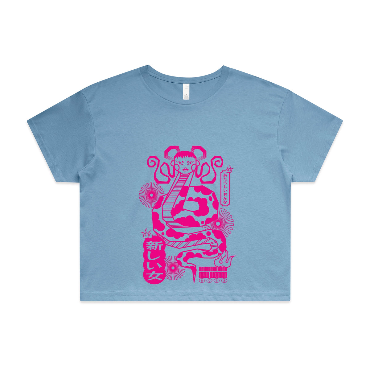 Carolina Blue crop top with Lady Snake graphic by Lonely Kids Club