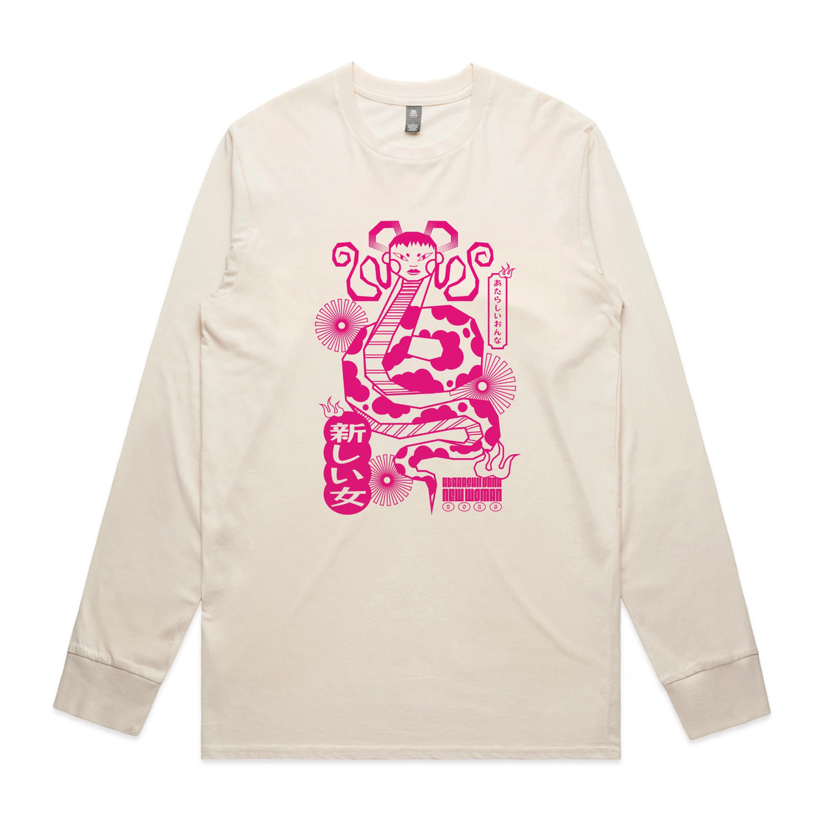 Ecru long sleeve t-shirt with Lady Snake graphic by Lonely Kids Club