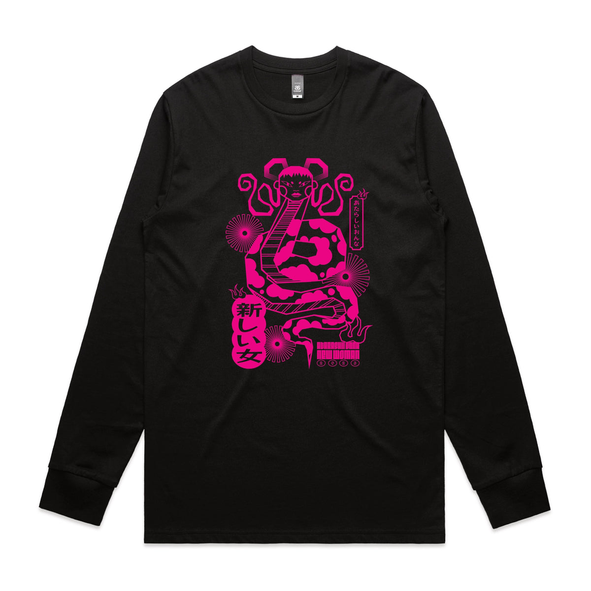Black long sleeve t-shirt with Lady Snake graphic by Lonely Kids Club