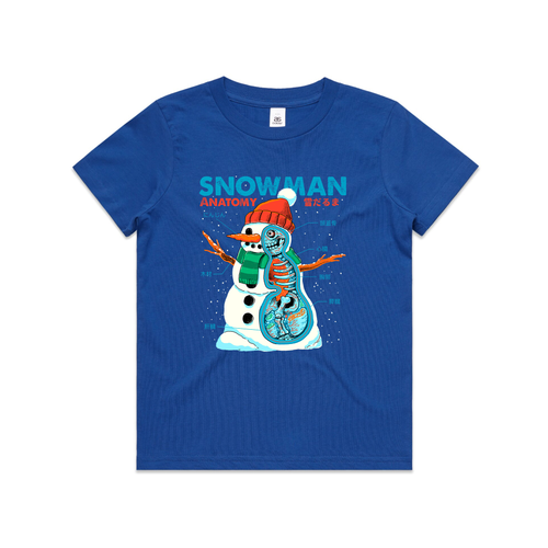 Snowman Anatomy Kids Tee by Lonely Kids Club. All clothing from our T-shirts to our shorts and hoodies are ethically made, and printed packed and shipped from Sydney.