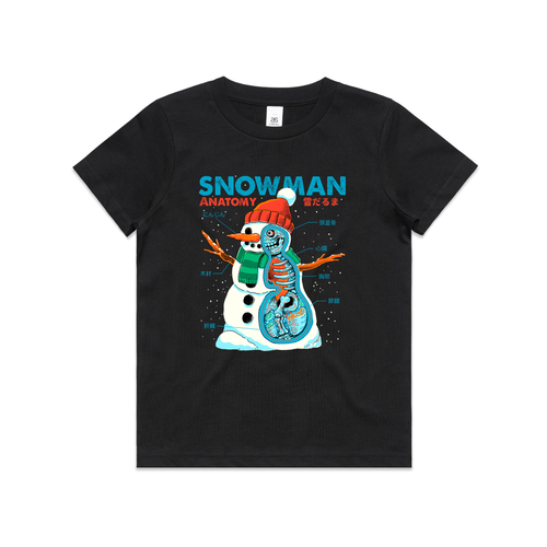 Snowman Anatomy Kids Tee by Lonely Kids Club. All clothing from our T-shirts to our shorts and hoodies are ethically made, and printed packed and shipped from Sydney.
