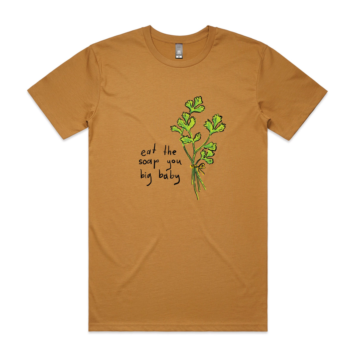 Camel unisex t-shirt with Eat The Soap graphic by Lonely Kids Club