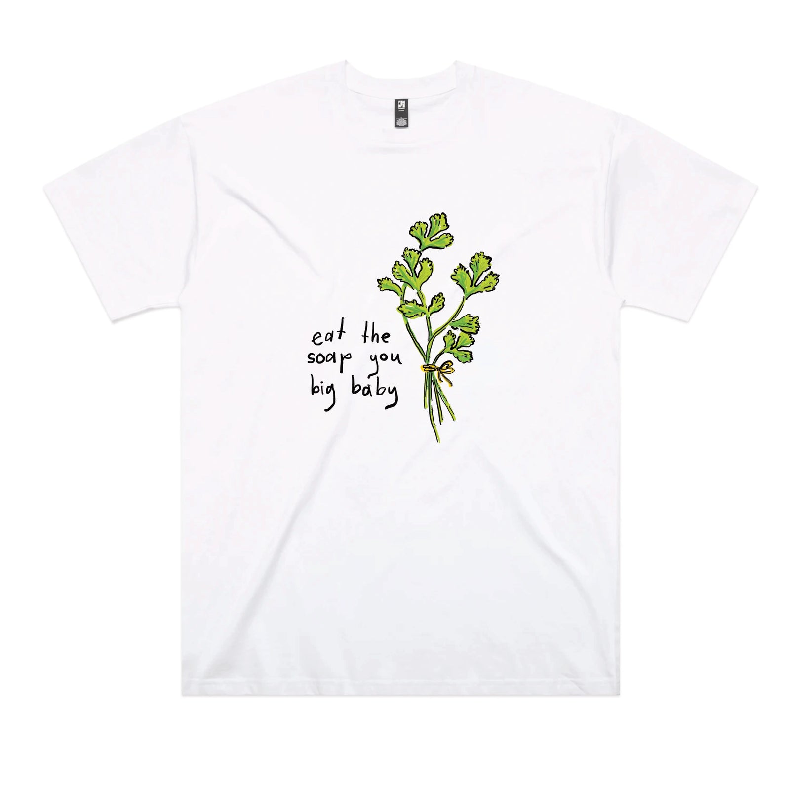 White oversized t-shirt with Eat The Soap graphic by Lonely Kids Club