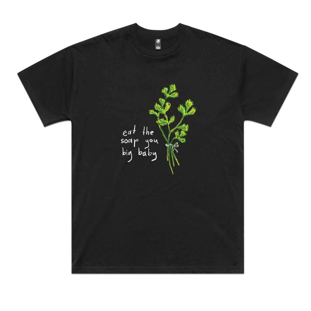 Black oversized t-shirt with Eat The Soap graphic by Lonely Kids Club